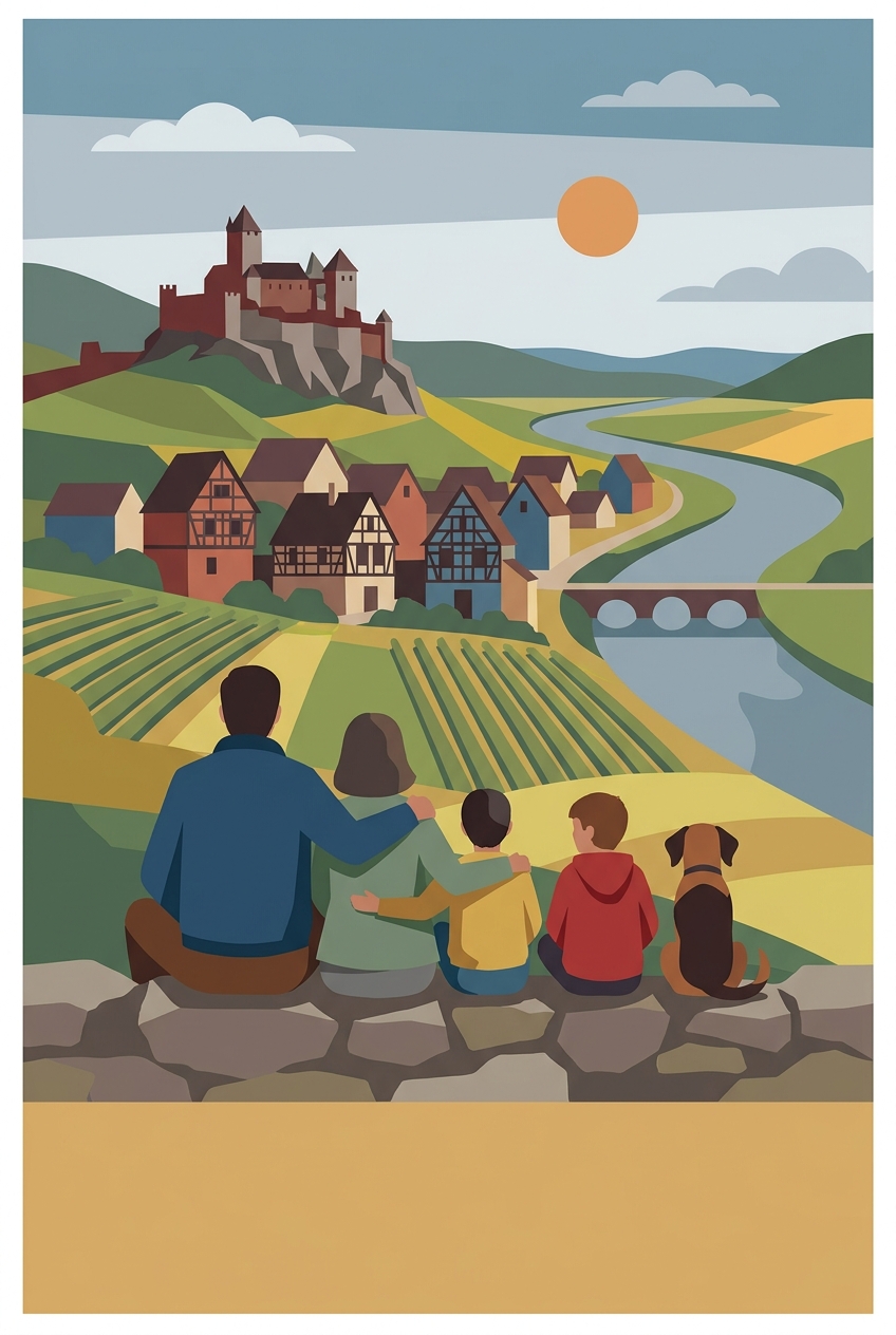Affiche de famille de dos devant L’Alsace