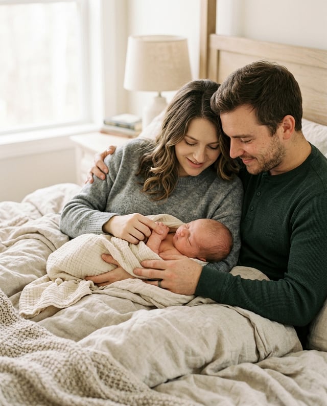 Portrait de naissance avec la famille, style Cocon