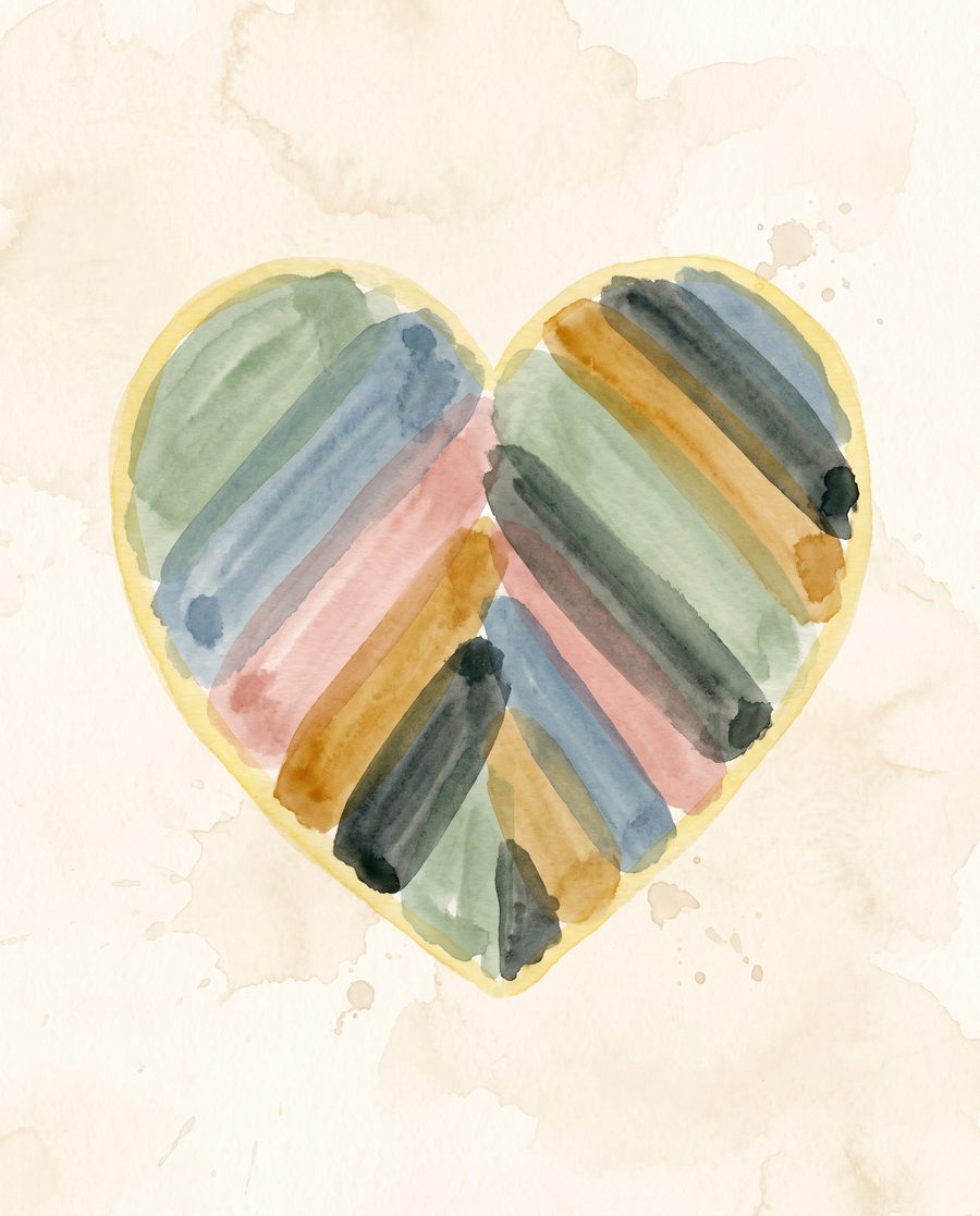 Cœur aquarelle, affiche enfance