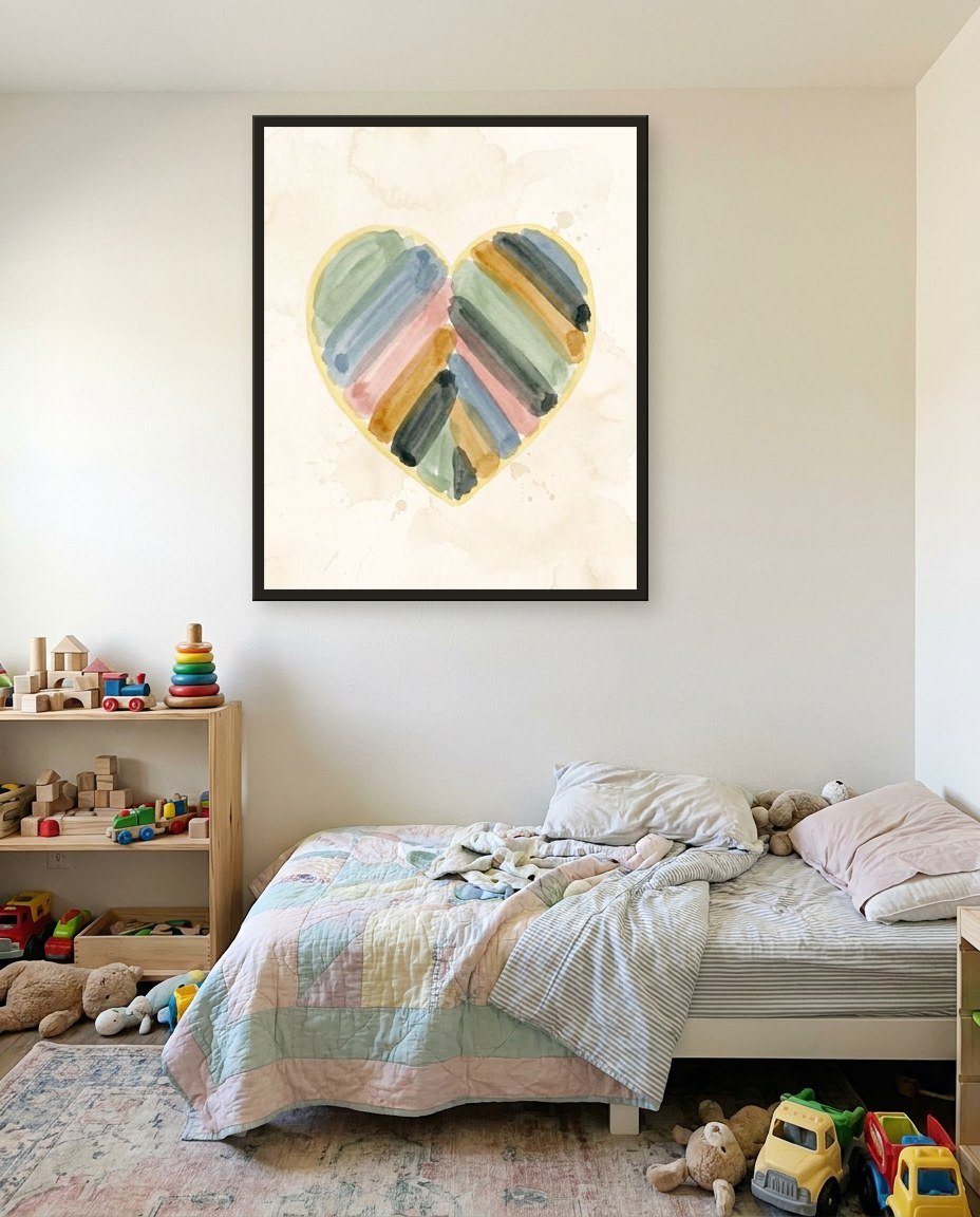 Cœur aquarelle, chambre d’enfant