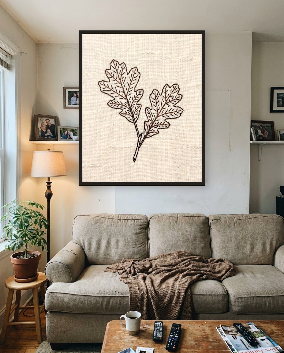Feuilles brodées, salon