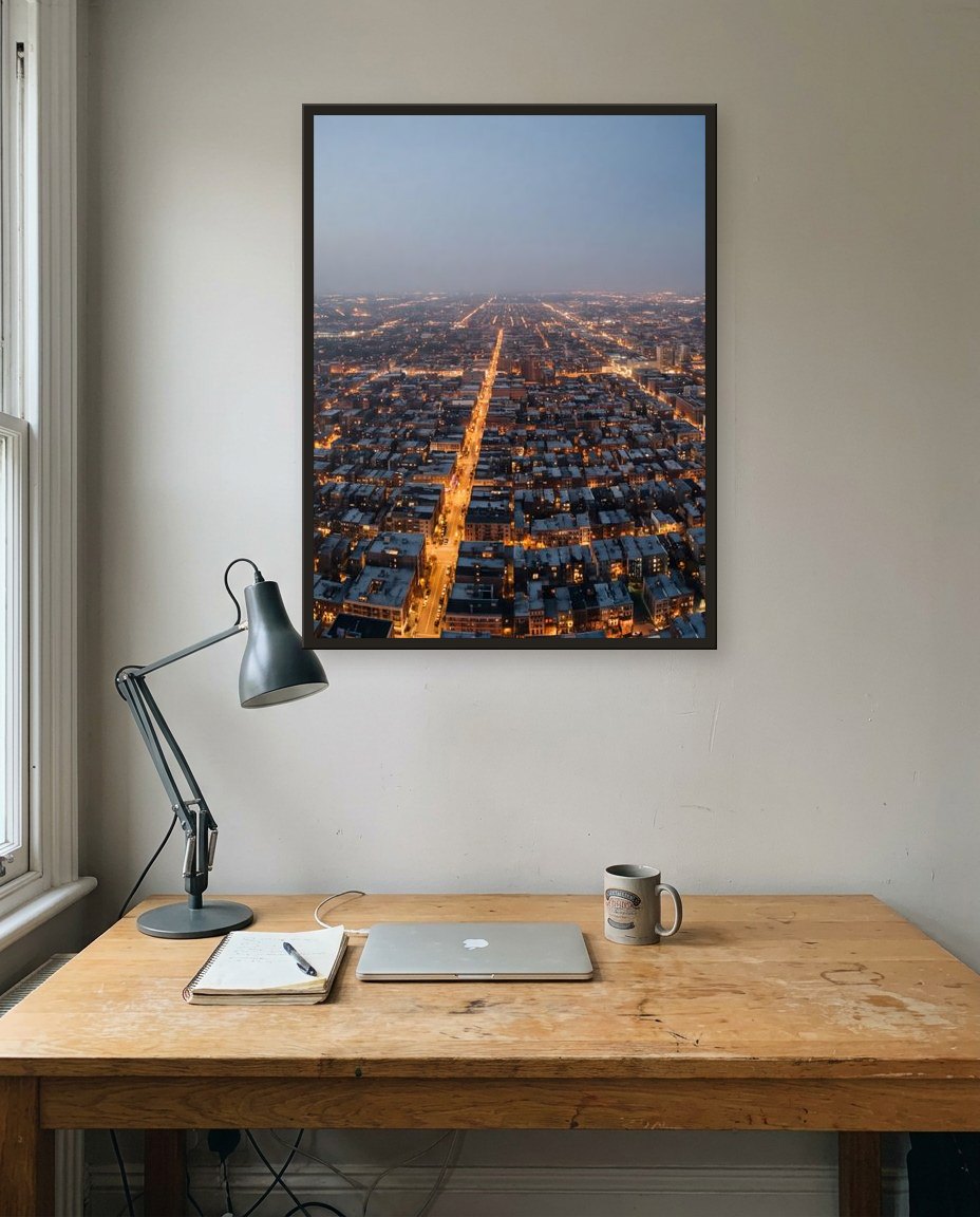 La ville vue du ciel · panneau centre, bureau