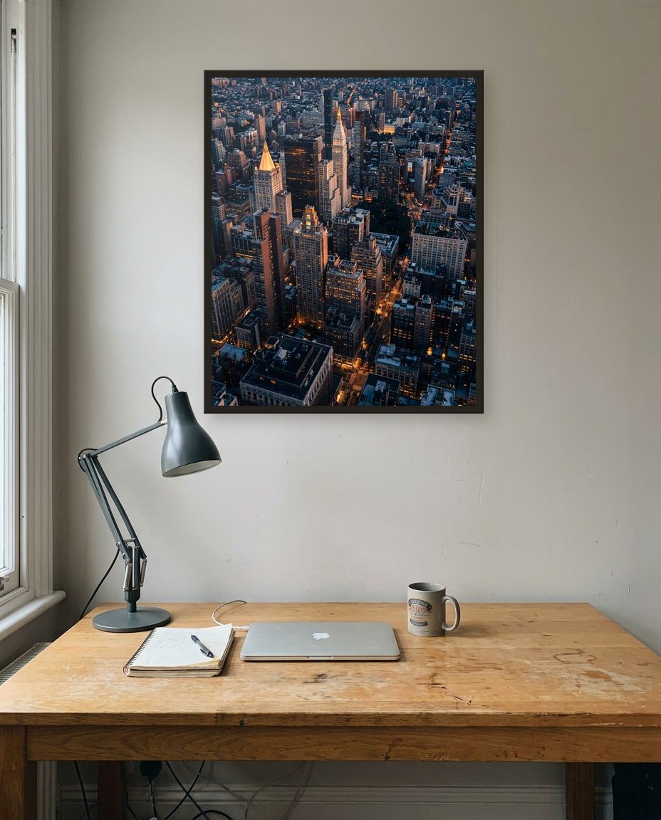 Ville de nuit, bureau