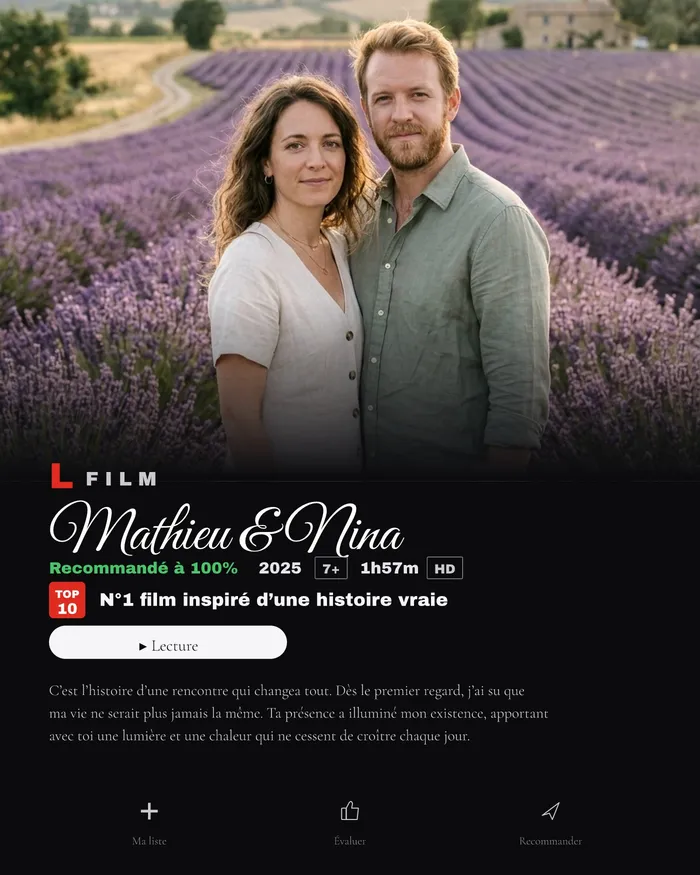 Affiche personnalisée façon série télévisée avec la photo d’un couple et leurs prénoms