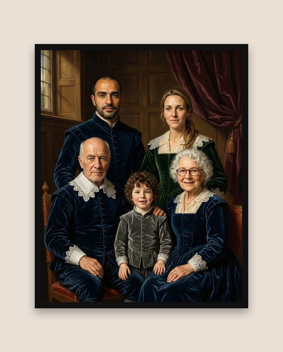 Portrait de famille multigénérationnel encadré