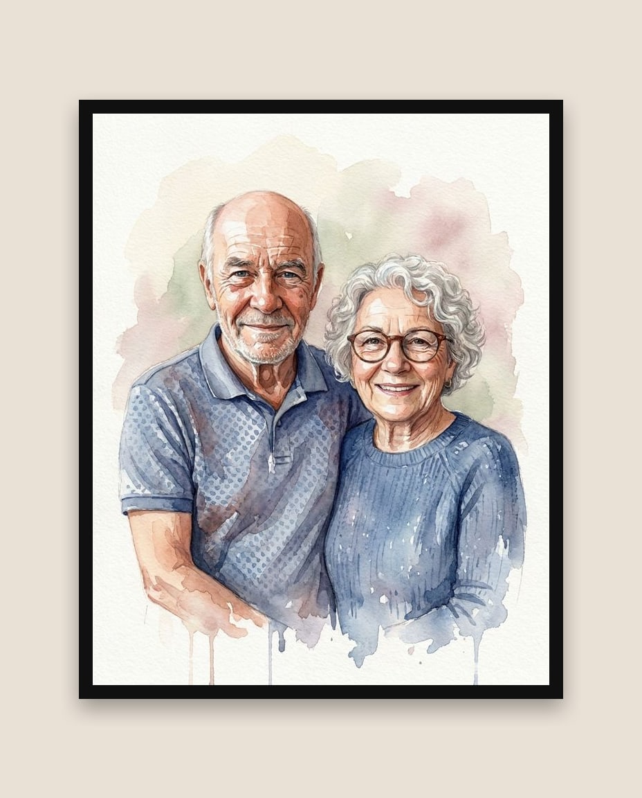 Portrait de grands-parents enlacés, encadré