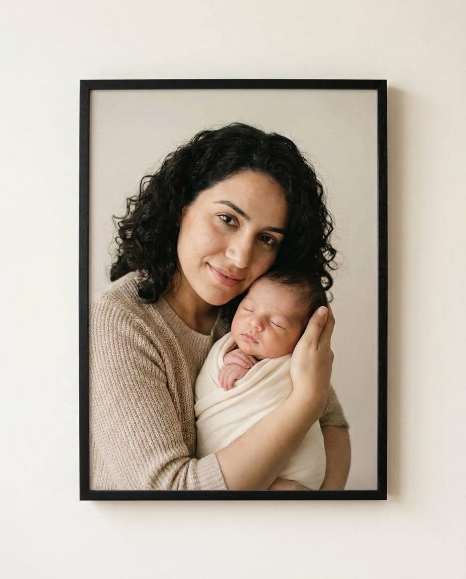Mère et son bébé, portrait encadré