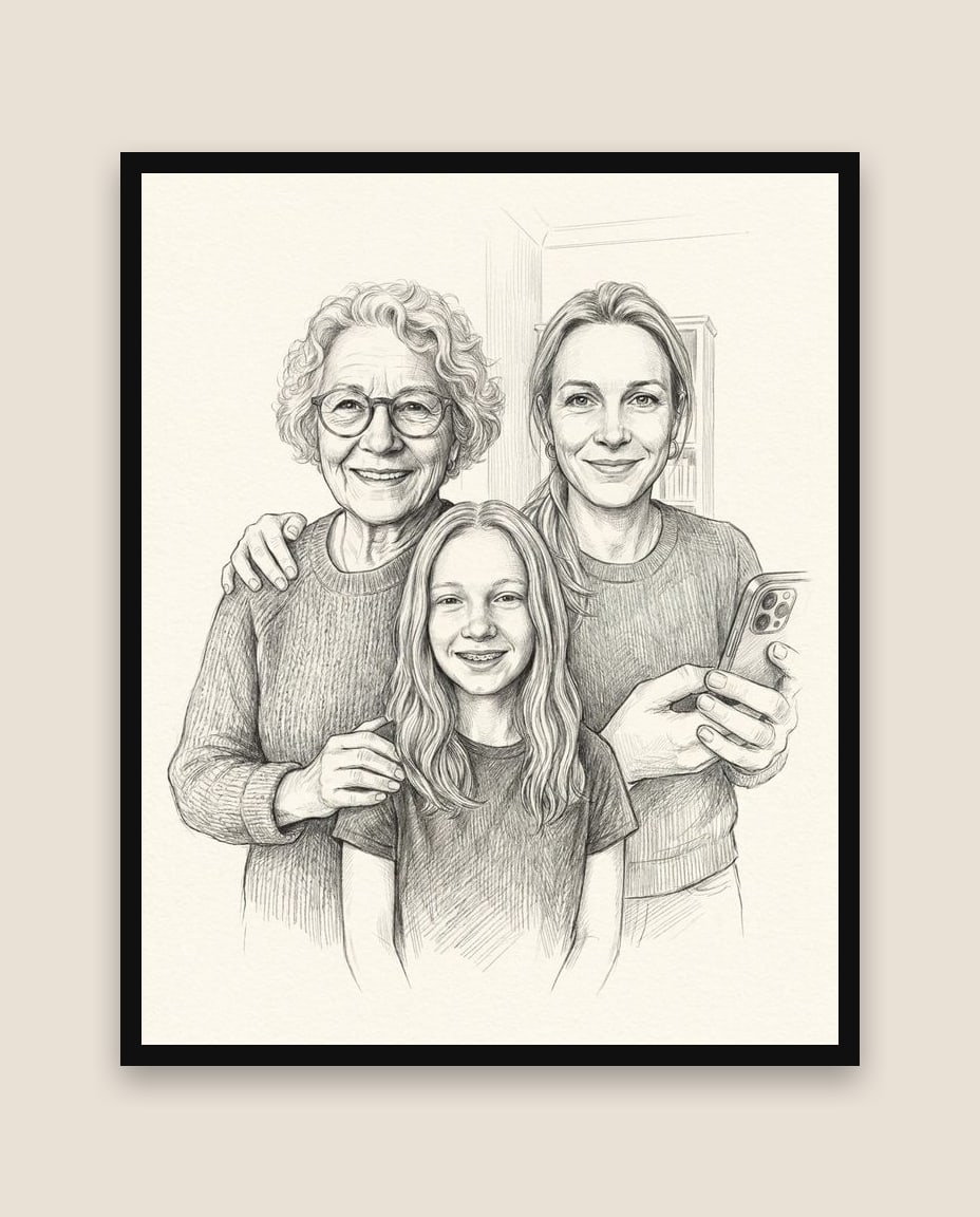 Trois générations de femmes, portrait encadré