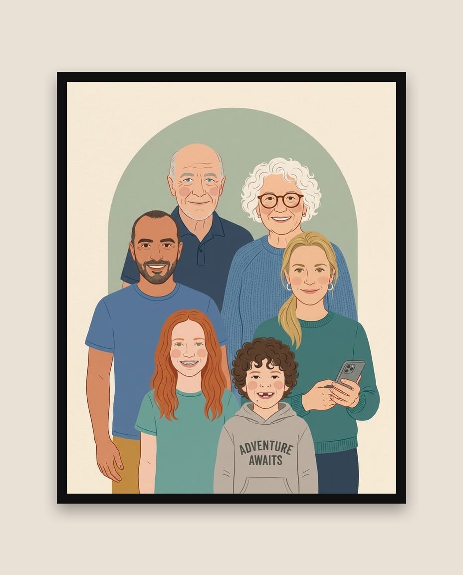 Grande famille réunie, portrait encadré