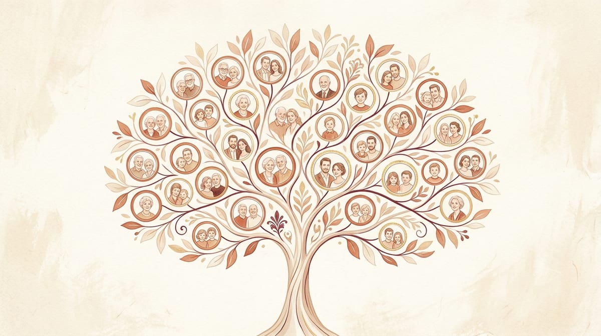 Arbre généalogique illustré d’une famille