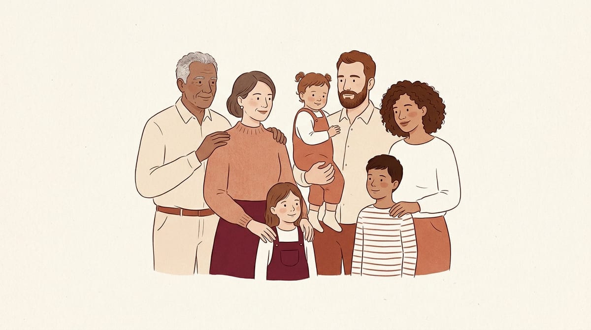 Famille recomposée réunie sur un portrait
