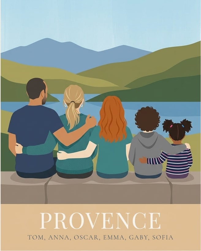 Famille de dos (Portrait), affiche personnalisée famille