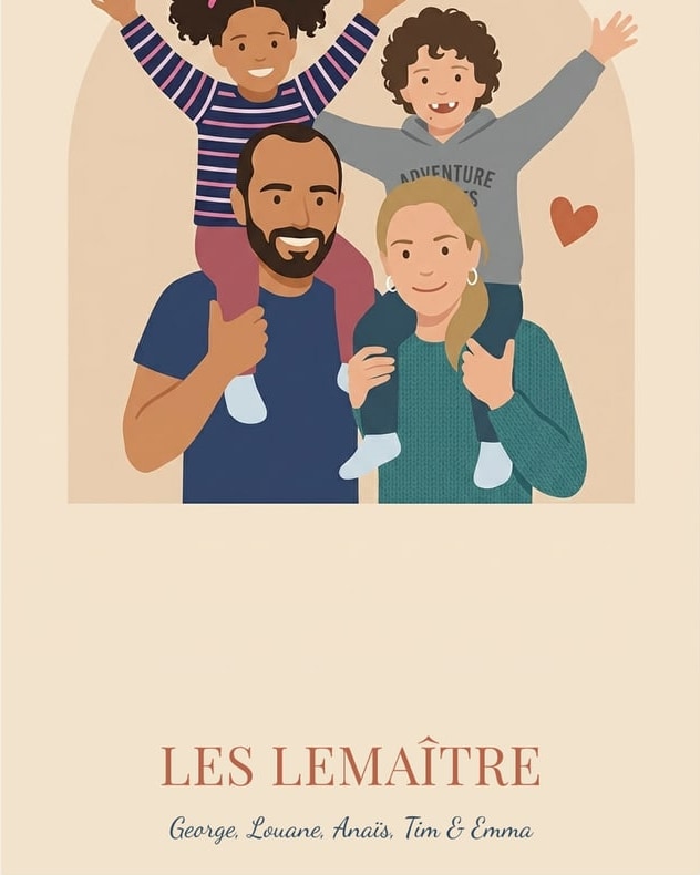 Famille sur les épaules, affiche personnalisée famille