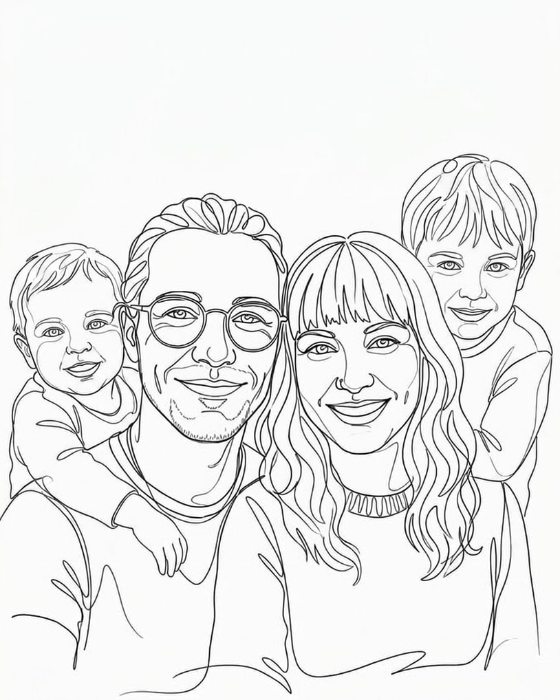 Dessin au trait, affiche personnalisée famille