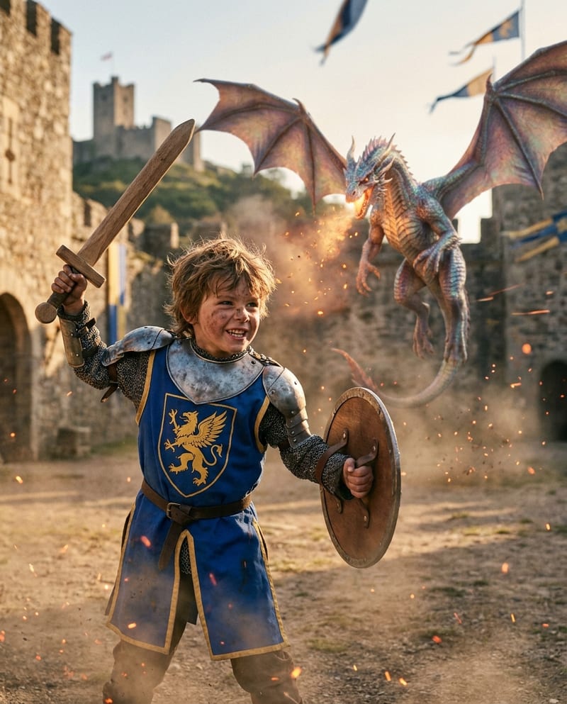 Portrait d’enfant, univers Chevalier & dragon