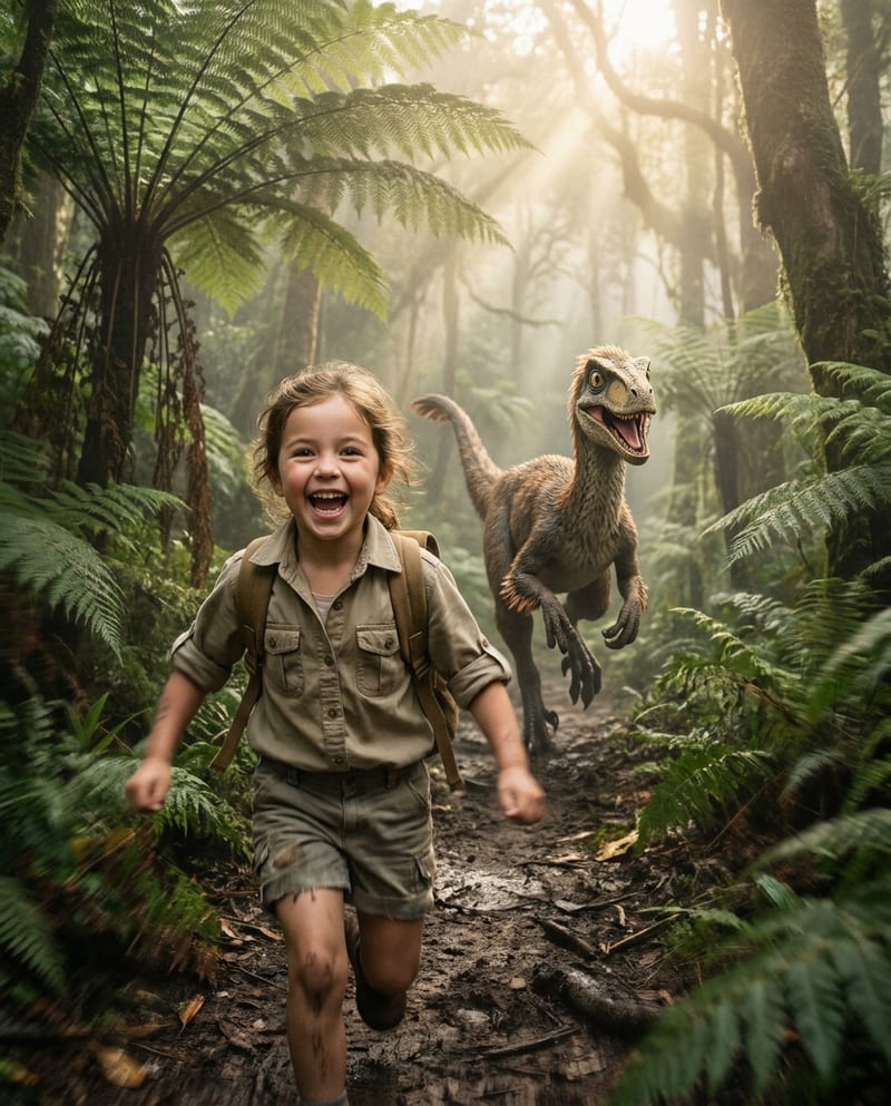 Portrait d’enfant, univers Course des dinosaures