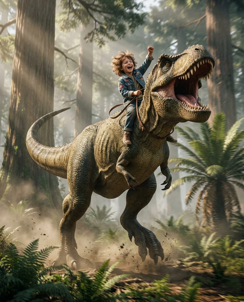 Portrait d’enfant, univers À dos de T-Rex