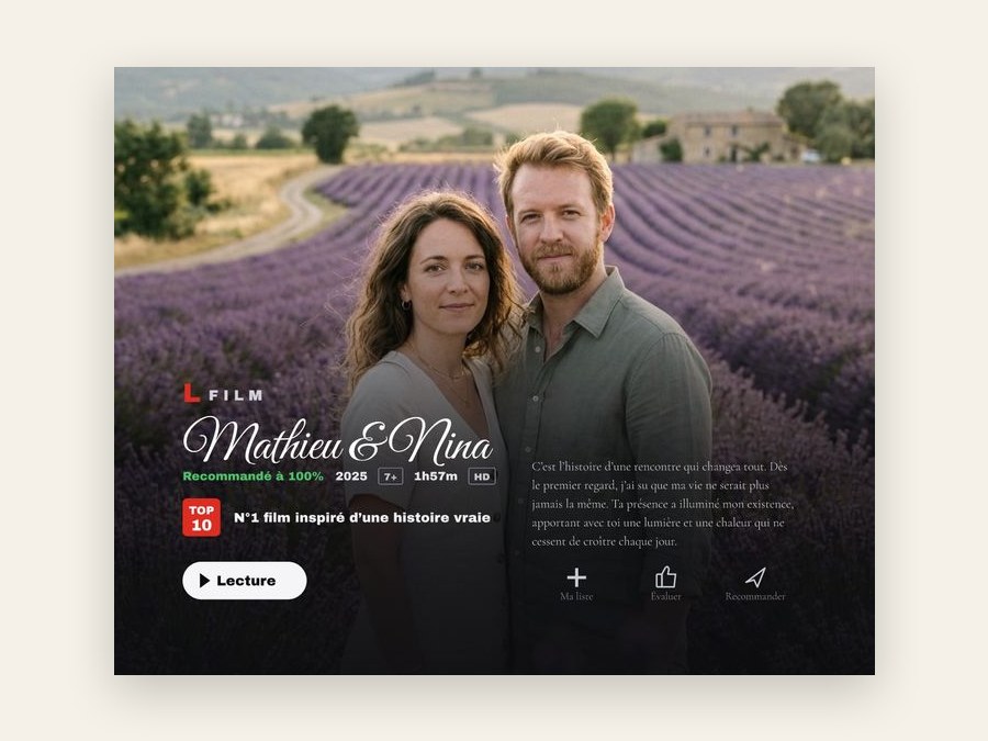 Affiche personnalisée façon affiche de film pour un couple, « Mathieu & Nina »